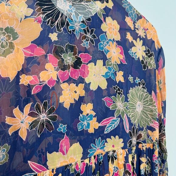 Free People Everything and More Chiffon Babydoll Mini Dress Floral Blue size XS - Picture 8 of 8